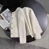 Jaqueta Tweed Feminina Estilo Coreano Off-White Curta Francesa Elegante Nova para Primavera e Outono 2025