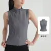 Nova jaqueta fitness sem mangas com gola alta para mulheres, colete cardigã esportivo elástico justo com zíper, top de ioga para o verão