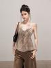 Camisole Floral Vintage Decote V Sem Mangas para Mulheres, Design de Verão, Ajuste Slim, Top Curto Casual Versátil