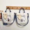 Bolsa Tote Desenho Animado Urso Macio Fofo Bolsa de Ombro em Lona Estilo Harajuku Japonês Chic Bolsa Transversal para Estudantes para Mulheres Estilo Ins