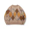 Sitio Independiente Fuente de Suministro Más Vendida en Amazon Suéter de Jacquard con Diseño de Rombo Suelto y Versátil Suéter de Punto con Cuello Redondo