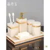Juego de cinco piezas para baño, juego de lavabo de mármol jade blanco, bandeja de baño, juego de cepillo de dientes y vaso para lavar y enjuagar