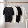 AnfeiouonaNuevo Estilo de Verano Elegante Cárdigan de Punto de Manga Corta Camiseta de Cuello en V Adelgazante Top para Mujer 1100