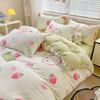 Juego de Ropa de Cama de Cuatro Piezas Clase A Amigable con la Piel para Dormir Desnudo, Sábana de Algodón Lavado, Juego de Tres Piezas para Alojamiento Estudiantil