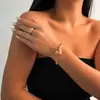 Moda Transfronteriza Europea y Americana Personalizado Creativo Metal Geométrico Cuadrado Abierto Ajustable Pulsera Anillo Juego de Joyas para Mujer