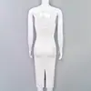 Yizhilian Malha Plissada Transfronteiriça Vestido Sexy Branco Estilo Francês Vestido Bodycon Feminino Bandage Slim Fit Longo
