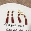 Placa Cuadrada Roja Larga para Incienso de Aceite con Goteo Clip para Oreja Sin Agujeros en las Orejas Pendientes Rojos Chinos Elegantes Retro Franceses de Lujo Ligero