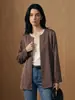 Chaqueta Retro Color Café Marrón Manga Larga Artículo Caliente de Primavera Simple Sensación de Alta Gama Patrón de Botones Ocultos Jacquard con Patrón Top Casual para el Trabajo