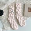 Calcetines Gruesos de Chenilla para Mujer en Invierno Calientes de Media Pantorrilla Dulce Lazo Plateado Calcetines de Terciopelo Coral para Dormir para Mujer
