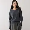 Nuevo suéter de cachemir de punto, cuello redondo, calibre 12, cintura entallada, manga de farol, color liso, suéter de mujer a la moda, capa base