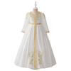 Novo Vestido Estilo Comércio Exterior, Vestido Bordado de Manga Longa, Traje de Performance para Festival, Vestido Longo Branco