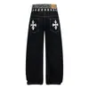 Pantalones Largos Unisex de Marca Trendy con Estampado de Leopardo, Cintura Doble, Estilo Americano, Cruzados, Pierna Recta Ancha, Estilo Callejero