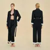 Pijama de Acetato Imitação para Mulheres, Primavera e Outono, Elegante e Sexy, Conjunto de Loungewear com Manga Longa e Calça Longa