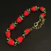 Pulseira Doce de Morango Vermelho Estilo Coreano, Joia de Mão Simples, Fashion e Exquisita, Estilo de Nicho de Luxo, Acessórios Diários para Mulheres
