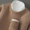 Suéter Masculino Gola Redonda Lã 100% Pura Grosso Solto Tricô Camada Base Suéter de Cashmere Temporada Outono Inverno