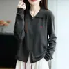 Cárdigan de punto imitación lana con solapa bordada transfronteriza, chaqueta tipo POLO para mujer, suéter fino versátil de otoño con cordón, nuevo