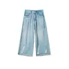 Jeans Vintage Rasgados Cortos de Pierna Recta para Mujer, Verano 2025, Cintura Alta, Holgados, Adelgazantes, Petite, Pantalones Nostálgicos de Pierna Ancha