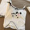 Pijama lindo con estampado de perrito de lunares y almohadillas en el pecho para mujer, Camisola y shorts de primavera amigables con la piel para estar en casa, Tallas grandes, Se puede usar afuera, Conjunto