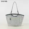 Bolsa de Lona Listrada Artística Estilo Japonês para Mulheres, Bolsa Tote Simples para o Dia a Dia, Bolsa de Mão e Bolsa de Ombro de Grande Capacidade