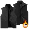 Colete Transfronteiriço M-6XL Outono e Inverno para Homens, Casual com Forro de Fleece, Espessado, Gola Alta, Múltiplos Bolsos, Roupa de Trabalho para Fotografia ao Ar Livre e Pesca
