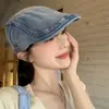 Gorra de Pana Lavada Vintage para Mujer, Estilo Coreano, Circunferencia de Cabeza Grande, Boina Adelgazante, Estilo Británico, Gorra de Pana Artística