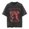 Camiseta streetwear japonesa anime huo shadow cartoon vintage lavada preta camiseta masculina de algodão hip-hop solta