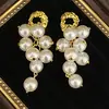 Pendientes de Vid de Flor de Perla Vintage Francés con Borla de Uva Pendientes Vintage Sentido de Alta Calidad Pendientes de Industria Pesada Pendientes