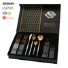 Set de Cubiertos de Acero Inoxidable Más Vendido en Amazon Transfronterizo, Set de 24 Piezas de Cuchillo, Tenedor y Cuchara, Set de Cuatro Piezas Portugués Caja de Regalo
