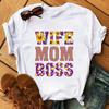 2021 Primavera e Verão Cross-border Mulheres Casual T-shirt Letras de manga curta Leopard Print Women's Top