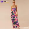 Top de Tubo Sexy Europeo y Americano Transfronterizo Espalda Descubierta Vestido Largo Ajustado Fábrica Personalizada Estampado Colorido Vestido Estilo Vacaciones