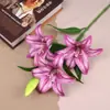 Lirio Artificial Impreso en 3D con 3 Cabezas de Flor Pequeñas y 1 Capullo, Adecuado para Decoraciones de Bodas, Salones de Bodas y Decoración del Hogar