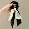 Elástico de Cabelo com Fita de Bolinhas Pretas Estilo Zhao Lusi para Mulheres, Corda de Cabelo de Alta Qualidade, Acessório de Cabelo Estilo Coreano para Rabo de Cavalo
