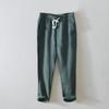 L8104 Pantalones rectos simples japoneses para hombre, lino, cordón, color liso, pantalones casuales para hombre, entrega de una sola pieza