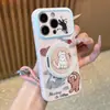 Soporte giratorio color block rosa y azul, con diseño de gato perezoso y ovillo de lana, adecuado para iPhone 17/18, funda de teléfono estilo coreano
