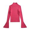 Suéter de alta elasticidade com corte justo e manga alta, Suéter sexy vermelho rosa com manga sino 4 cores, Estilo europeu e americano para mulheres