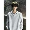 Moletom pesado branco-cinza corte reto ombro normal manga longa camiseta camada base masculina marca americana moderna camisa polo com lapela