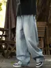 Jeans Rasgado com Lavagem Gradiente Direto da Fábrica Masculino Outono e Inverno 2024 Estilo Americano High Street Calças Casuais Largas de Perna Reta