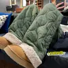 Invierno Nuevo Lana de Cordero Cuadros de Diamante Retro Unisex Pierna Ancha Pantalones de Algodón Más Terciopelo Cálido Rectos Casuales Pantalones Dropshipping