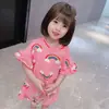 Conjunto de Falda y Camiseta para Niña 2021 Verano Falda para Bebé Niña Camiseta Arcoíris Estilo Coreano Linda Vestido Infantil de Longitud Media