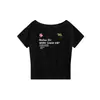 Camiseta Trendy de Manga Curta com Uma Alça Estilo Americano para Mulheres, Novo Design de Estampa de Letras para o Verão, Blusa Solta Off-Shoulder