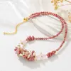 Outono e Inverno Pó de Pedra Rosa Cristal Pérola de Água Doce Pulseira Colar Luxo Acessível Design de Alto Padrão Corrente de Suéter Versátil Pequeno