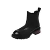 Alternativa asequible a la marca ~ Colección de otoño 2026: piel de vaca lavada de primera capa, botas estilo Martin con hebilla retro, tacón grueso, negro, botas Chelsea desgastadas