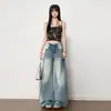 Jeans de pierna ancha con textura en degradado azul lavado para mujer, nueva colección primavera 2026, corte holgado, estilizan y pantalones casuales de largo hasta el suelo
