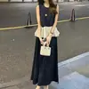 Conjunto de Falda de Moda Shanlida Didi para Mujer 2026 Verano Nuevo Elegante Adelgazante sin Mangas con Retazos Top y Falda de Dos Piezas