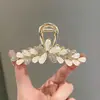 Grampo de Cabelo Flor com Esmalte Colorido e Strass para Mulheres, Prendedor de Cabelo de Alta Qualidade, Grande e Requintado, Prendedor de Tubarão, Headwear para Prender Metade do Cabelo