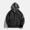 Jaqueta corta-vento falsa de duas peças com zíper duplo, jaqueta com capuz estilo workwear americano, peça de outer wear da moda com corte solto para outono/inverno, masculina e feminina