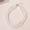 Cadena de Cuello Multicapa Cadena para Clavícula Joyería al por Mayor Transfronteriza Apilada de Tres Capas 8 Collares de Perlas de Imitación para Mujer