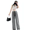 Pantalones Casuales de Verano 2026 Holgados de Cintura Alta con Cordón Adelgazantes Caídos Largos hasta el Suelo Pantalones a Cuadros con Contraste Amarillo y Blanco Estilo Europeo para Mujer