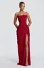 Vestido Corsé Strapless Popular Personalizado de Alta Calidad con Fruncido Tridimensional, Tirantes de Atar en la Espalda y Abertura Alta para Eventos Nocturnos