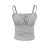 Atacado de Roupas Femininas Transfronteiriças Estilo Europeu e Americano Verão 2025 Top de Alça Plissado Cor Lisa com Bojo Novo Colete